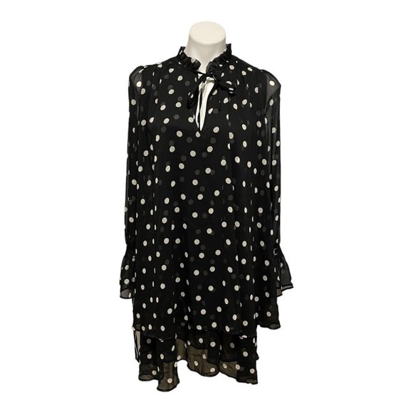 & Other Stories Size 8 Black Polka Dot Neck Wrist Tie Detail BOHO Midi Dress EUC - Picture 2 of 6